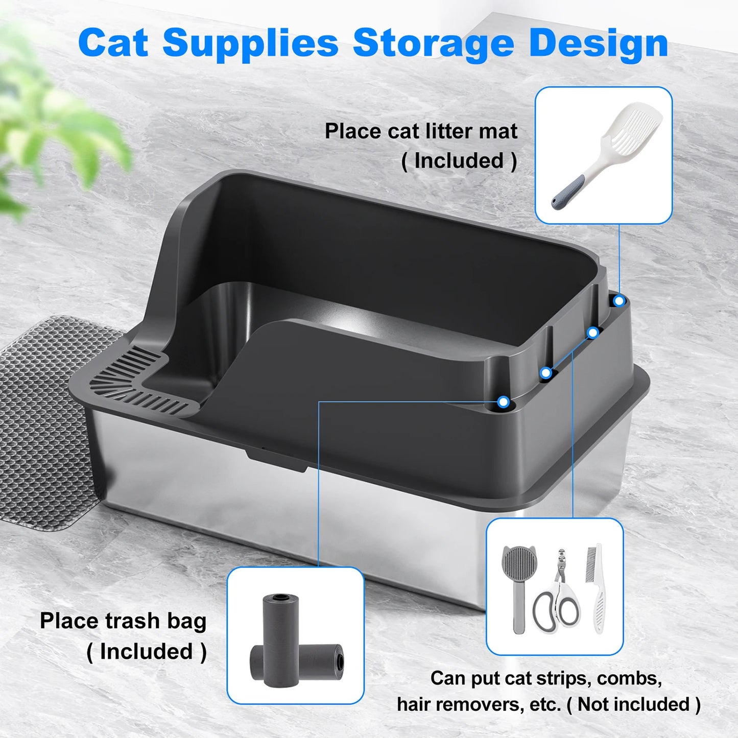 Stainless Steel Cat Litter Box Semi Closed With Leak Proof