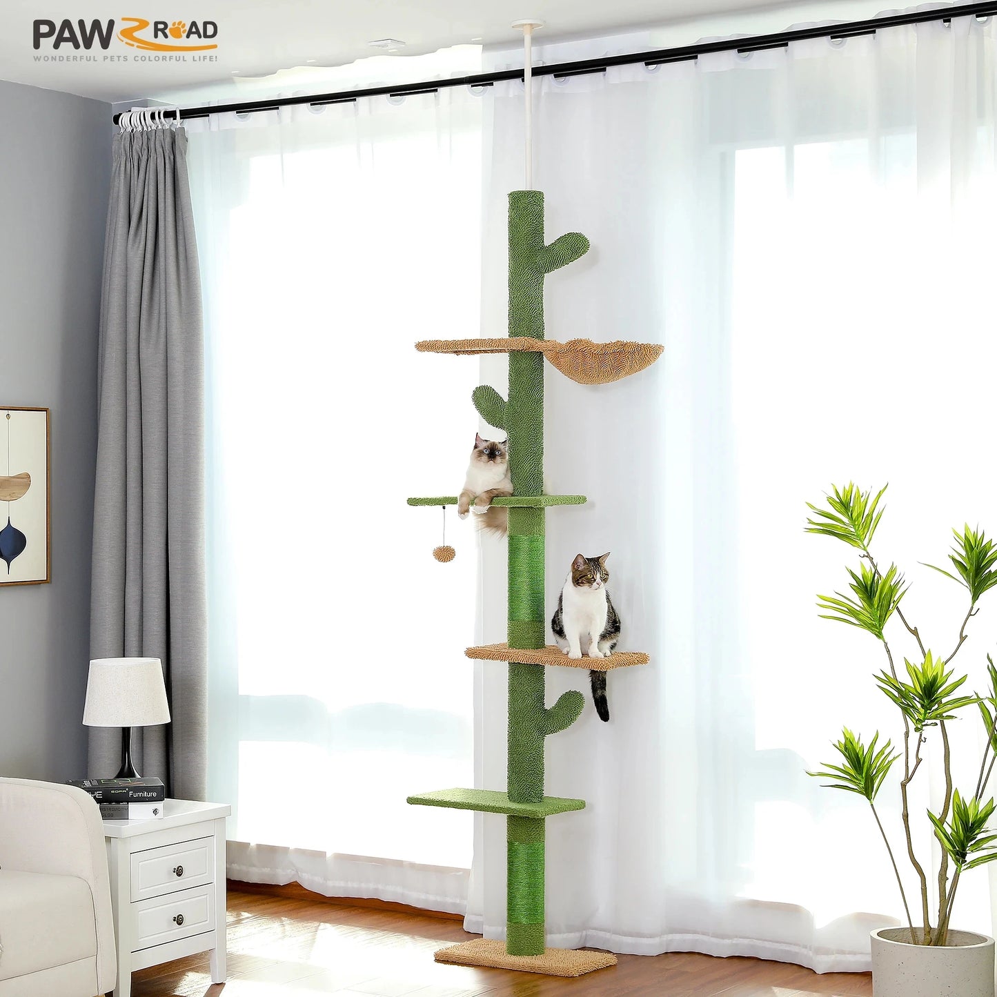 PAWZ Road Cat Tree 5-Tier Floor To Ceiling Tower Hammock