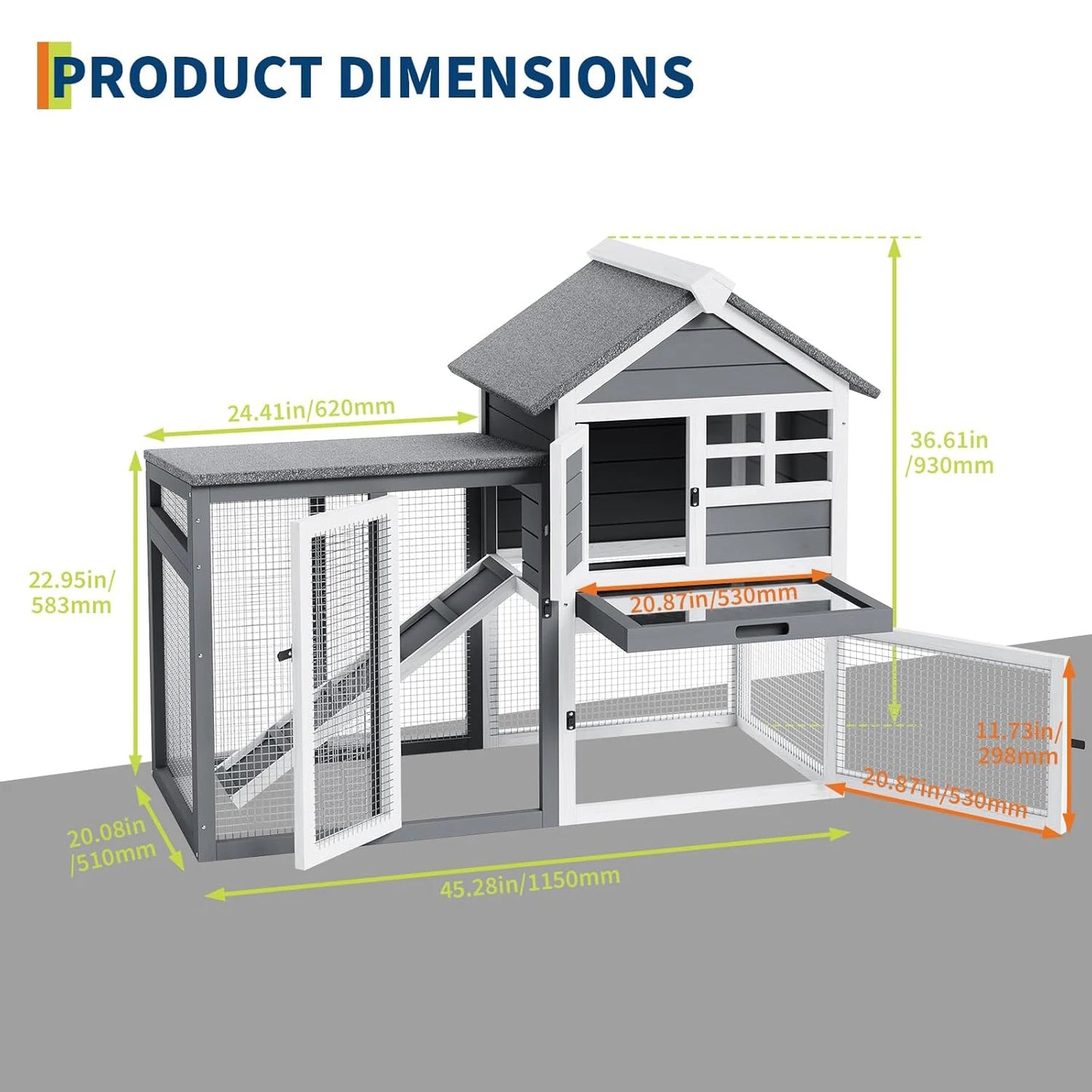 HiMISSCN Rabbit Hutch Two Story Indoor Outdoor Cage Ramp