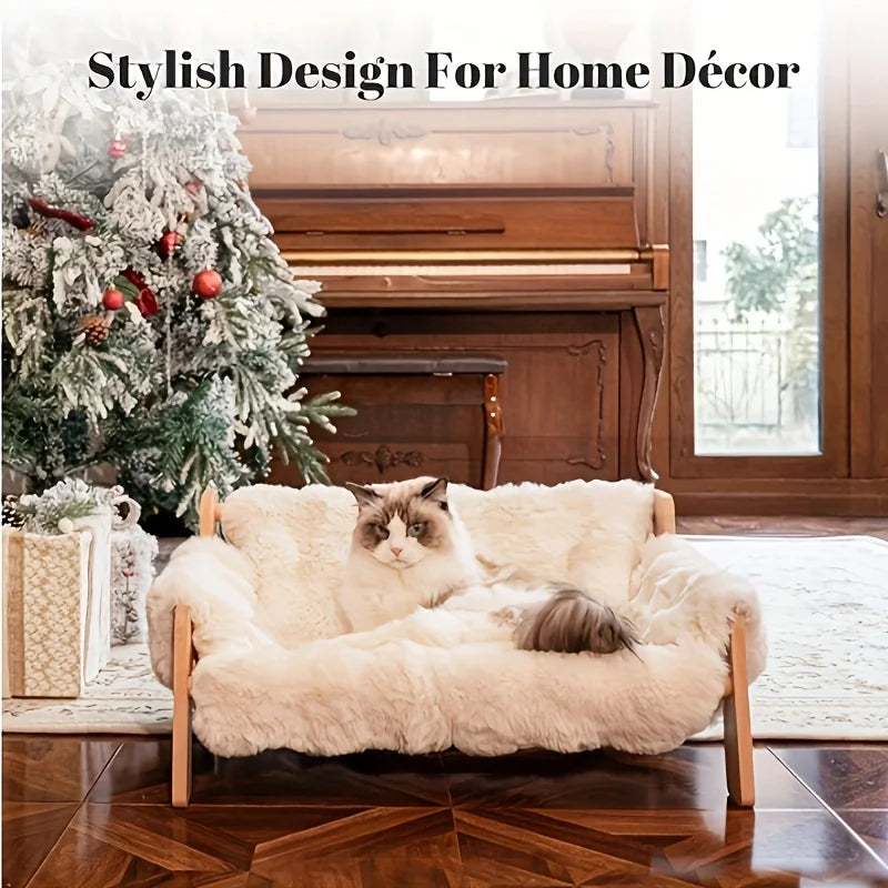 Raised Solid Wood Pet Couch Bed For Cats And Dogs
