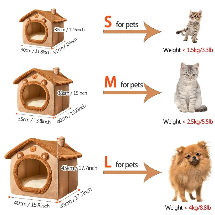 Foldable Pet House Removable Washable Cat Bed and Puppy Cave