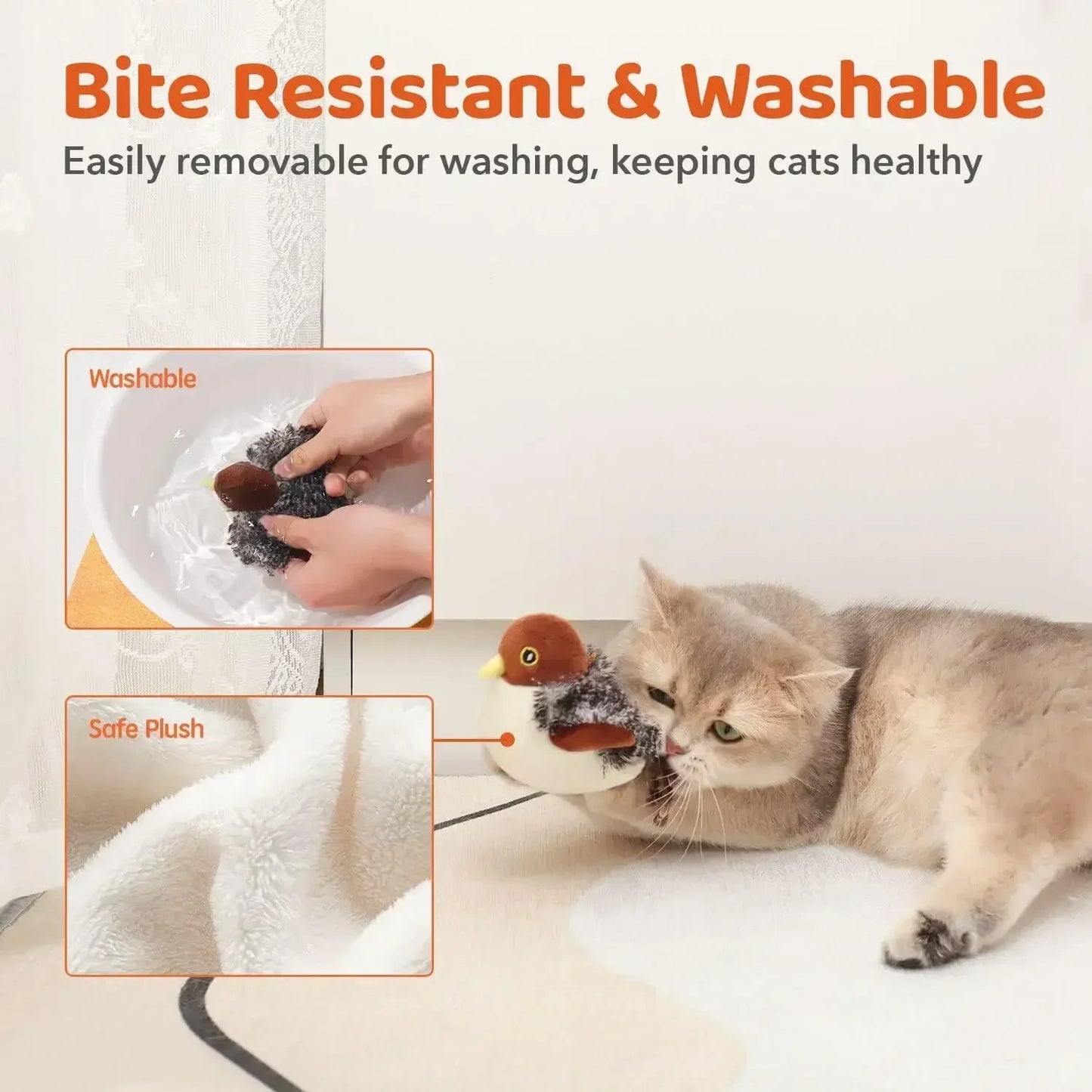 Rechargeable Flapping Bird Cat Toy With Chirping Sounds Motion Sensor