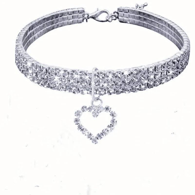 Elastic Rhinestone Collar For Cats And Dogs Three Row Decoration