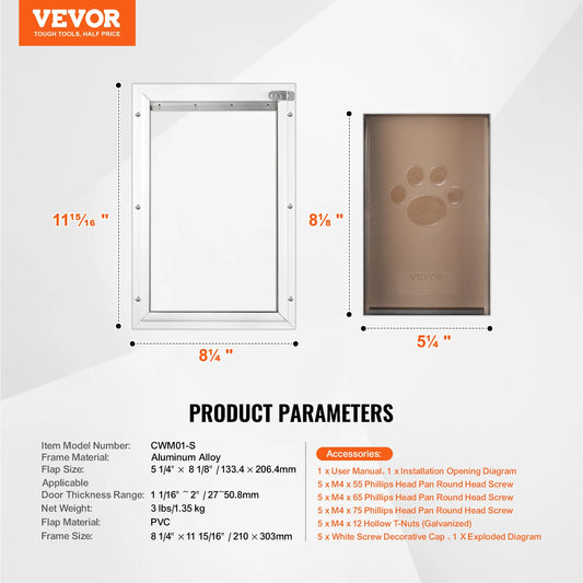 SucceBuy Pet Door With Aluminum Frame And Lockable Flap Weatherproof