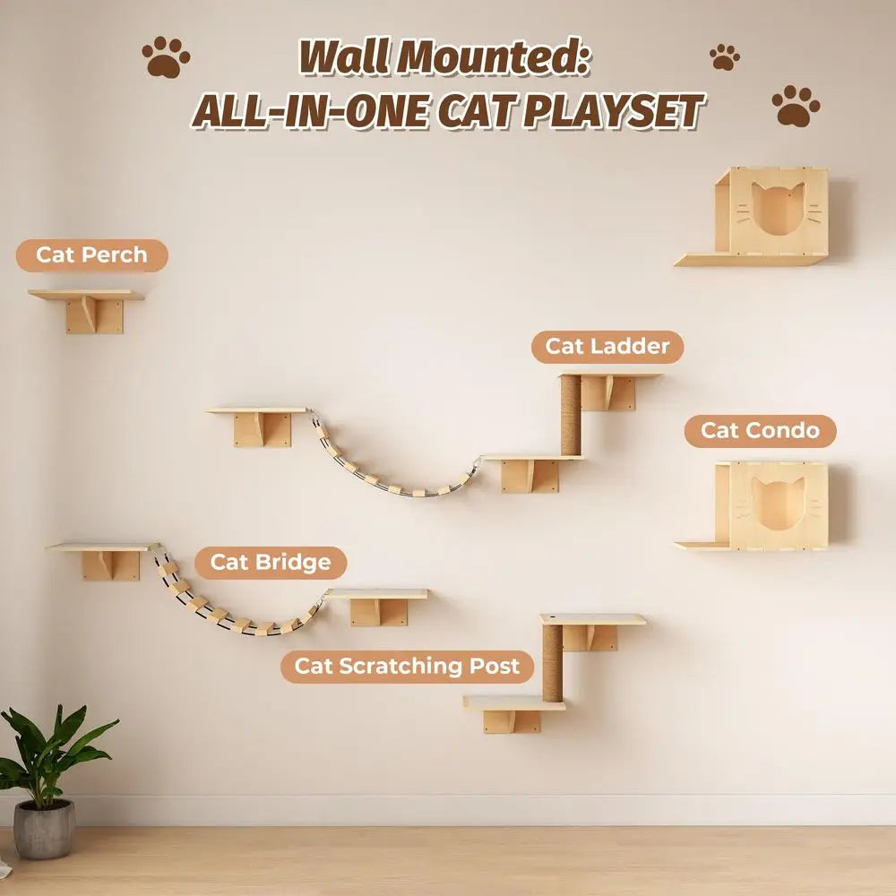 Cat Wall Shelves And Bridge Scratching Post Activity Center