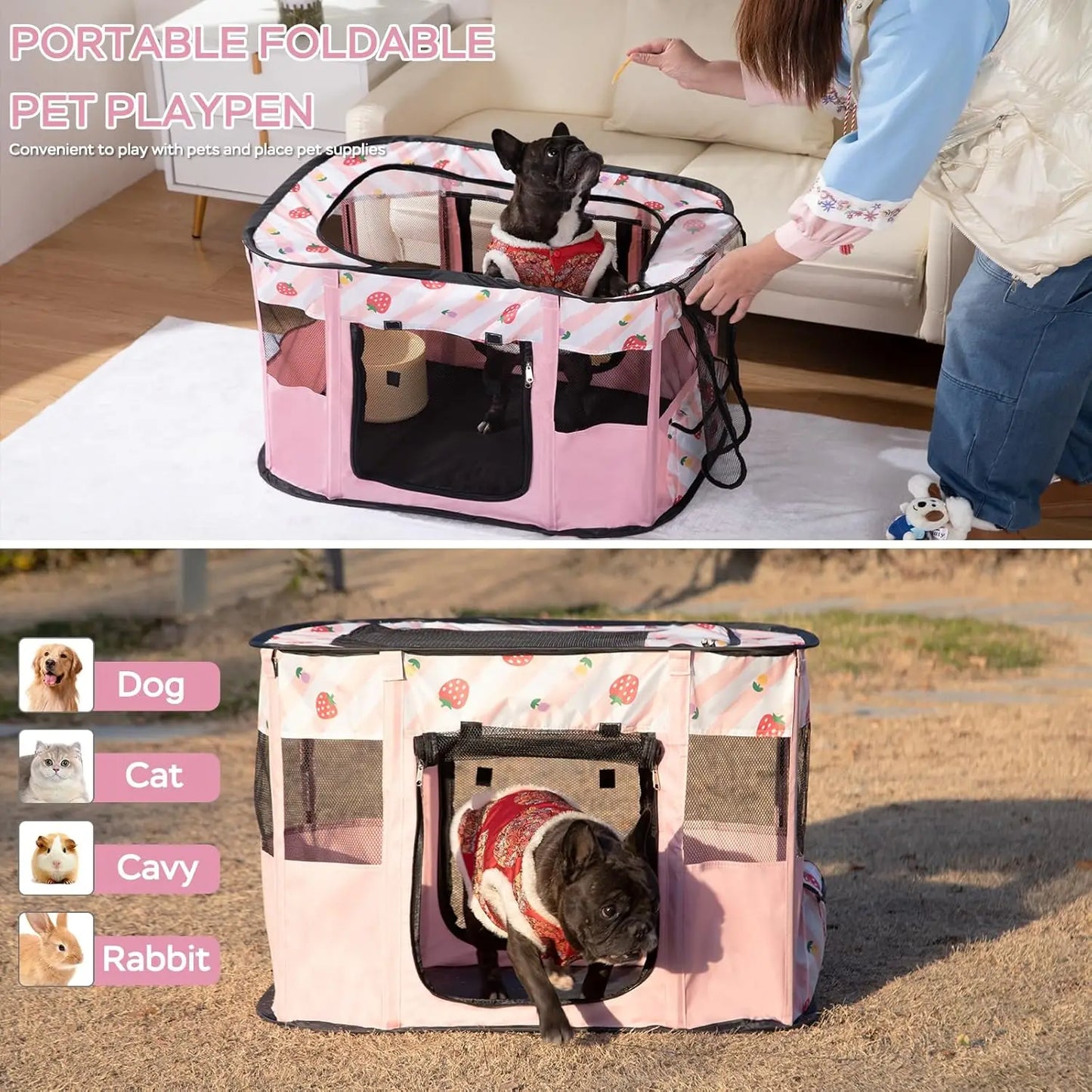 Portable Collapsible Pet Playpen For Cats Dogs Rabbits Indoor Outdoor