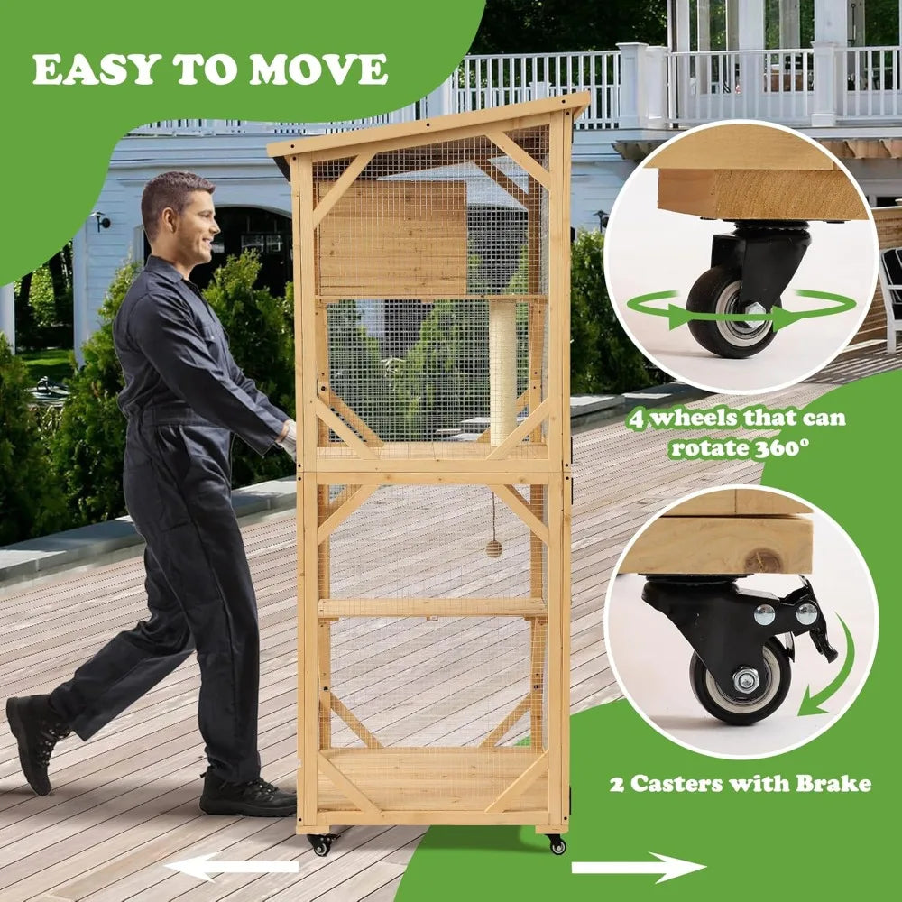 Multi-Level Outdoor Cat Enclosure With Window Access And Removable Floor