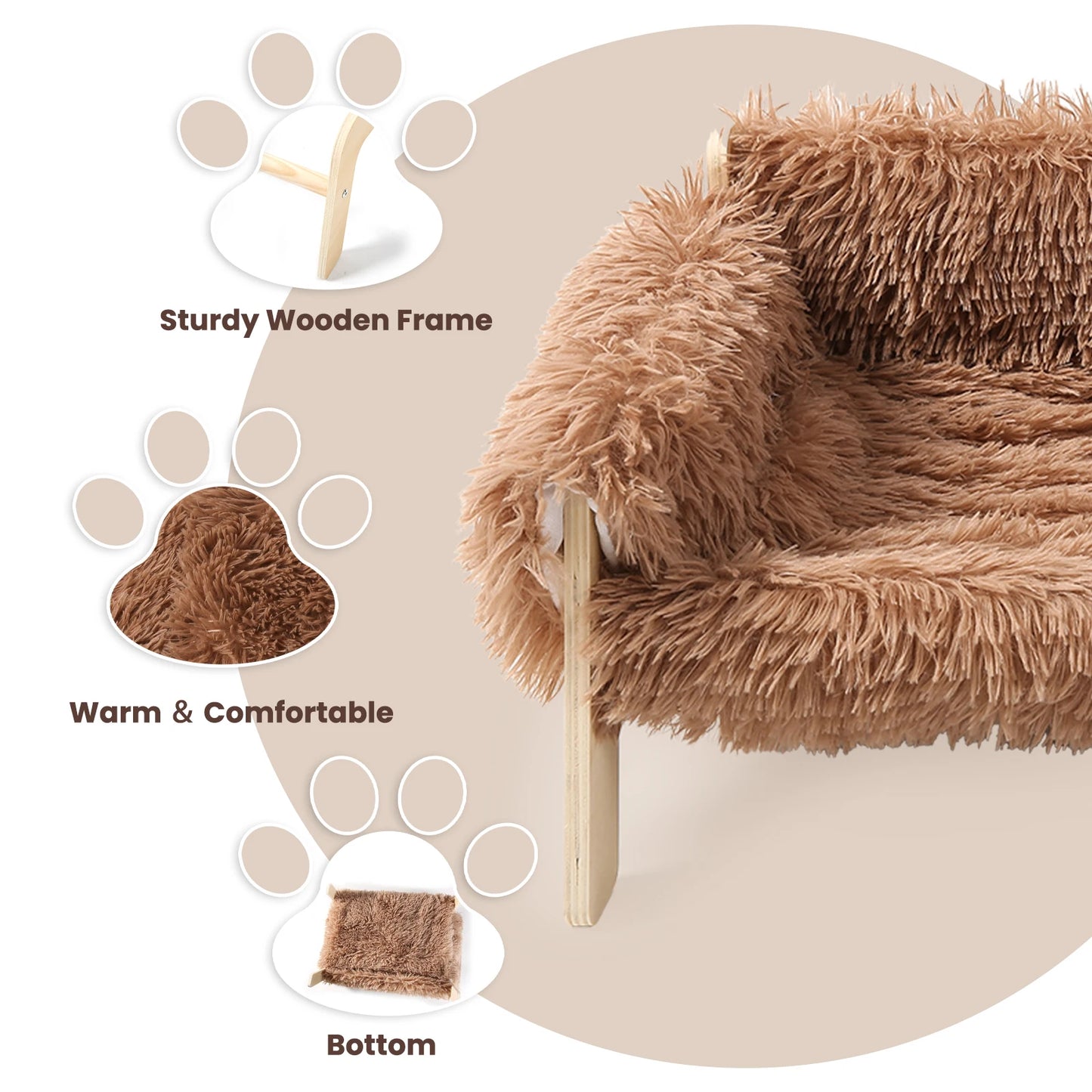 Durable Cat Sofa Bed With Wooden Legs Plush Raised Nest