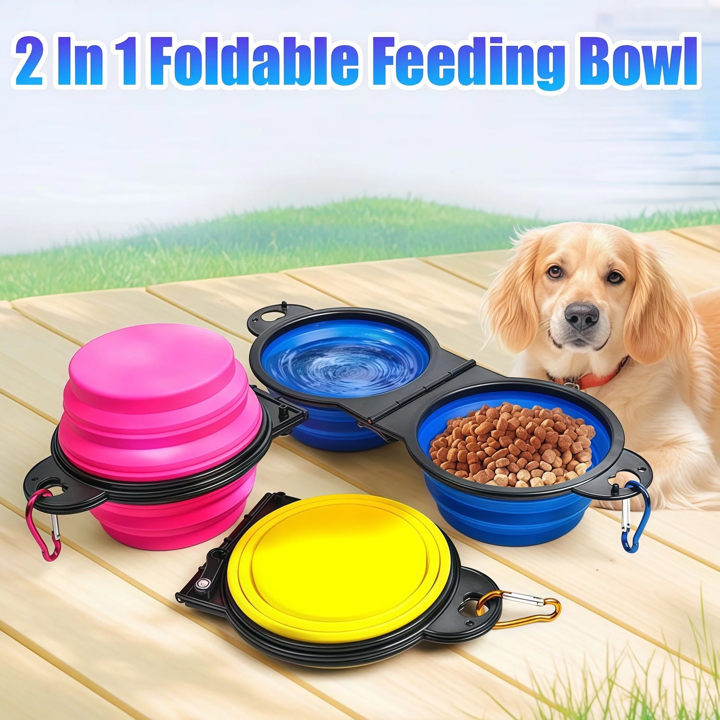 Collapsible 2 In 1 Dog Travel Bowl Folding Feeder