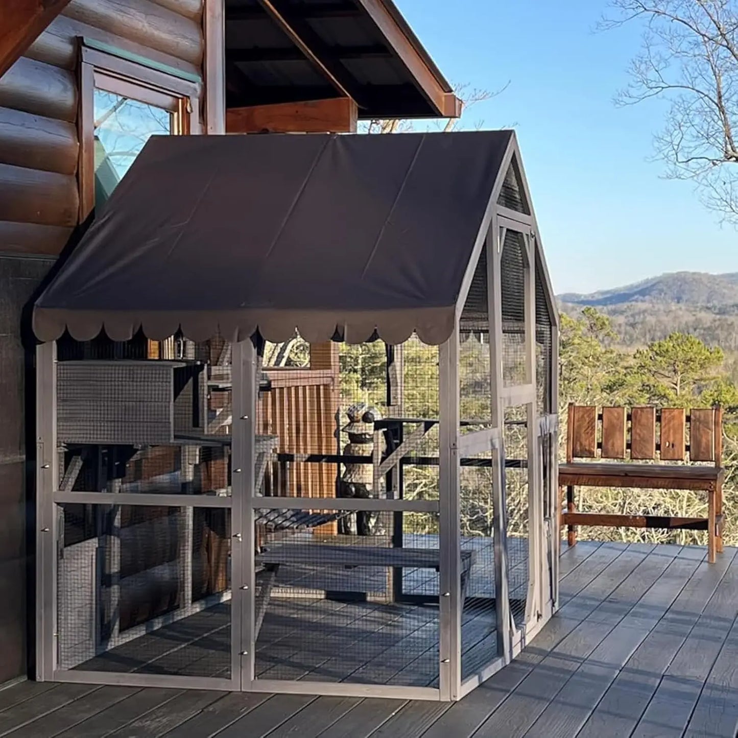 Wooden Outdoor Cat Enclosure With Large Door Platforms