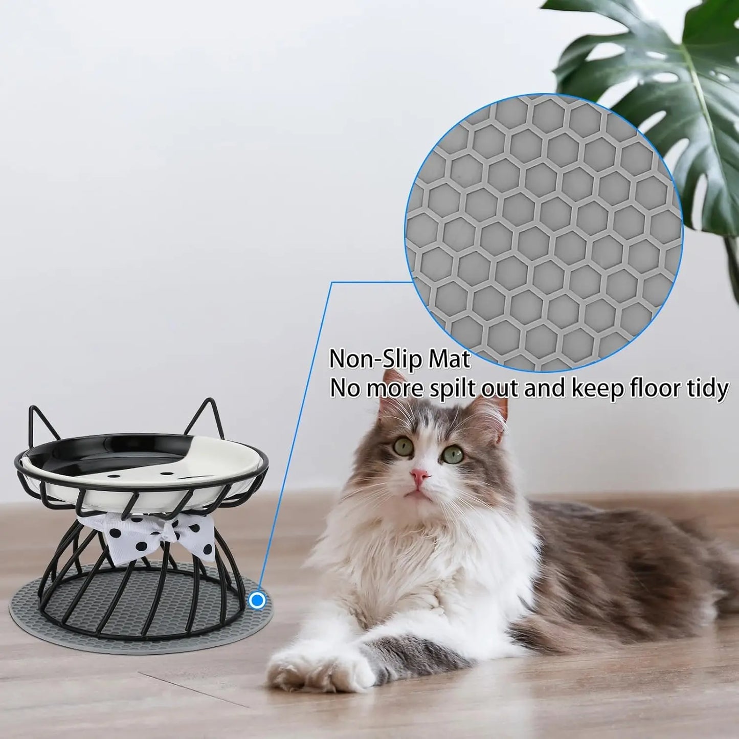 Raised Pet Bowls With Stand Non Slip Mat Whisker Friendly Dishwasher Safe
