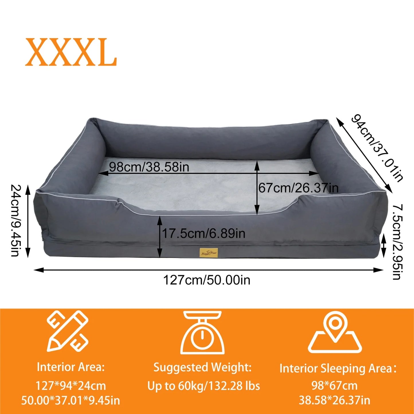 BINGOPAW Orthopedic Dog Bed With Bolster And Removable Waterproof Cover