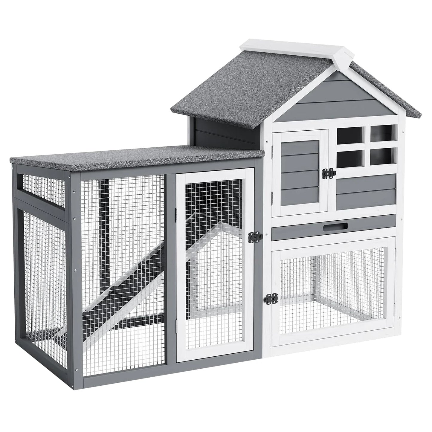 HiMISSCN Rabbit Hutch Two Story Indoor Outdoor Cage Ramp