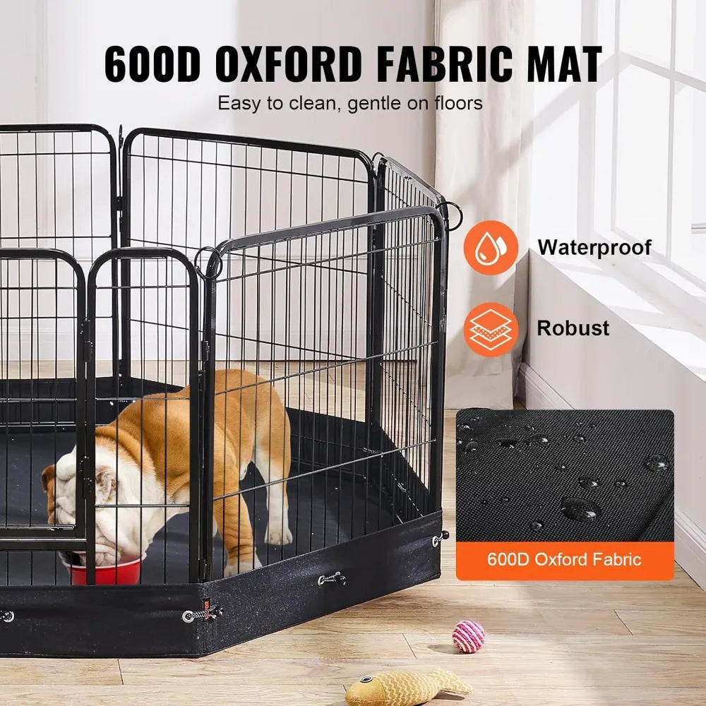 Foldable Metal Pet Playpen With Door, Bottom Pad And Bag