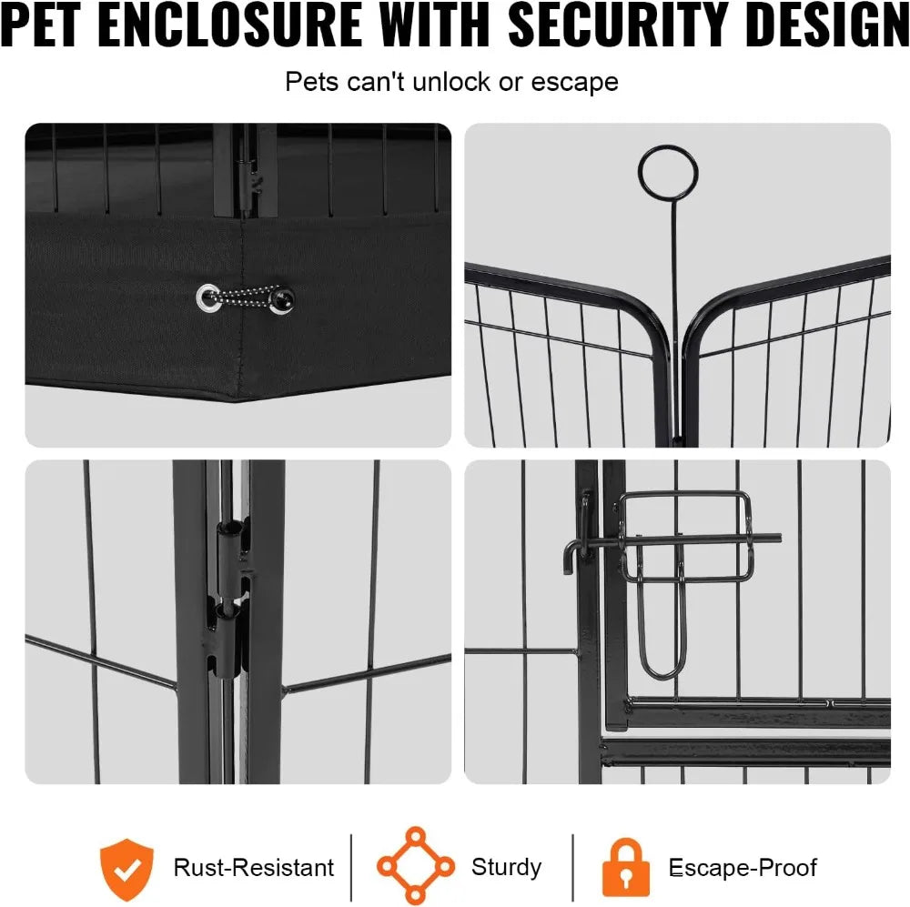 Foldable Metal Pet Playpen With Door, Bottom Pad And Bag