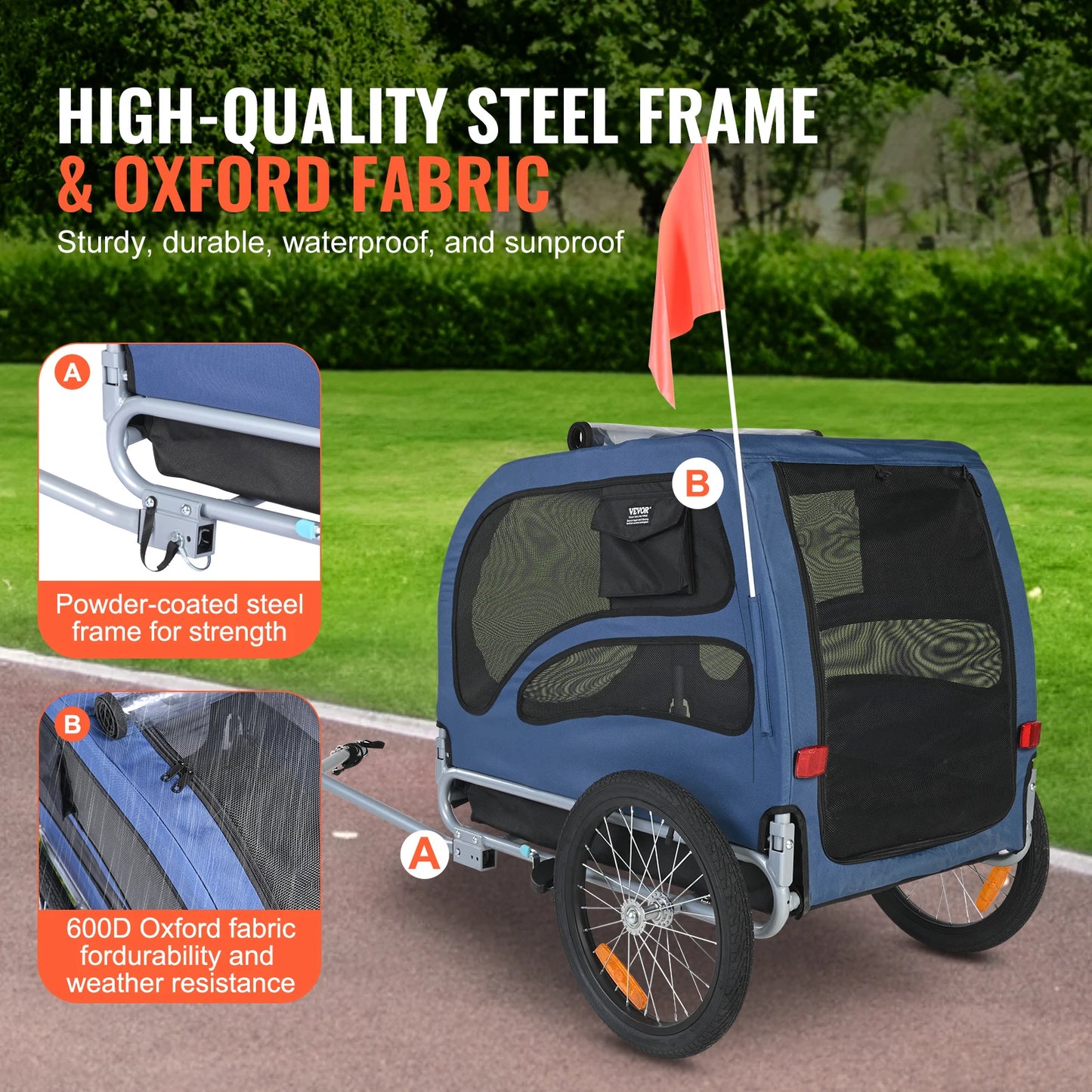 Pet Cart Bicycle Trailer For Dogs With Reflectors Collapsible For Travel