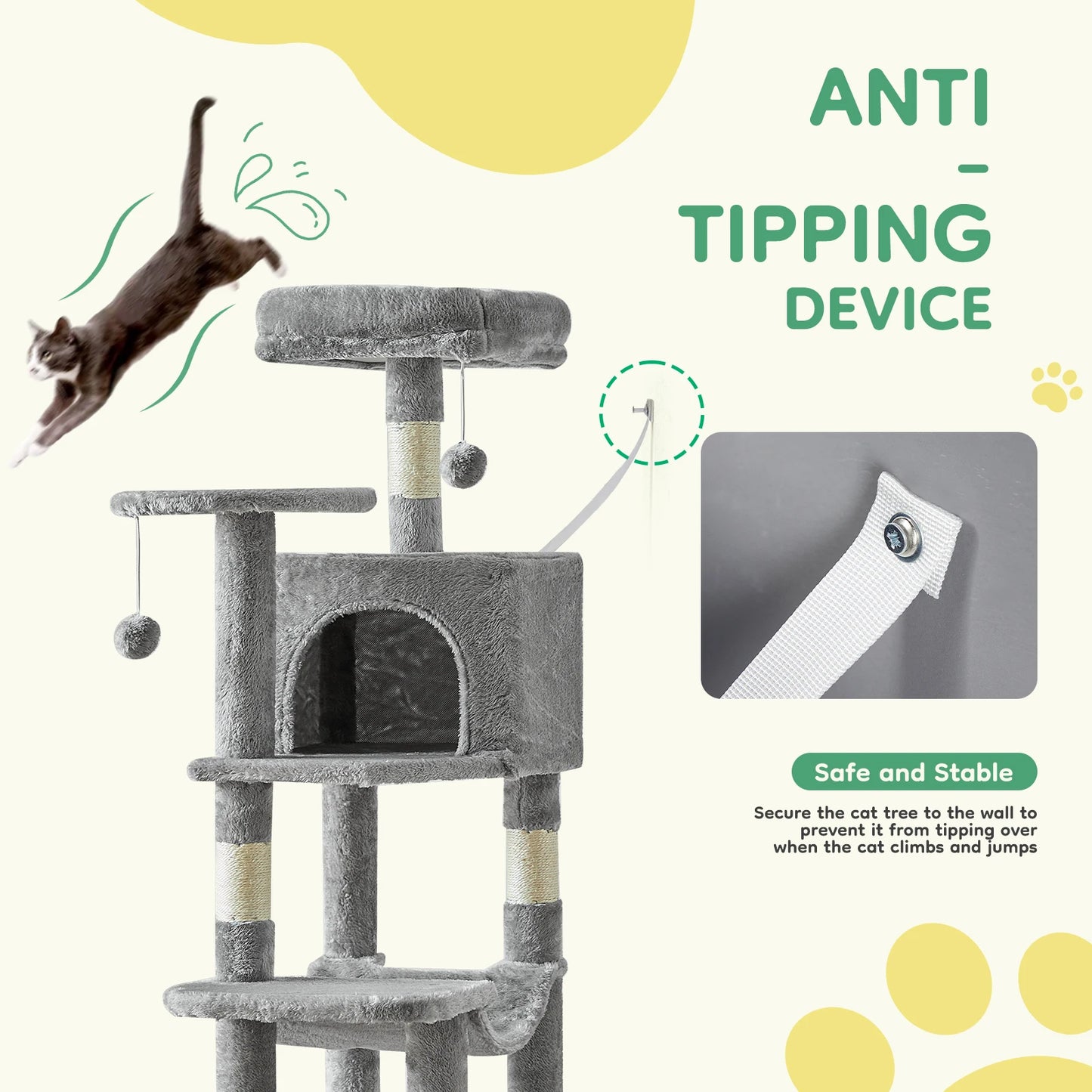 JHK Cat Tree Tall Multi-Cat Climbing Tower Indoor Cat Furniture