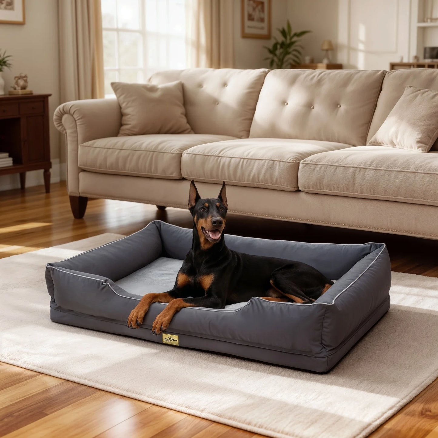 BINGOPAW Orthopedic Dog Bed With Bolster And Removable Waterproof Cover