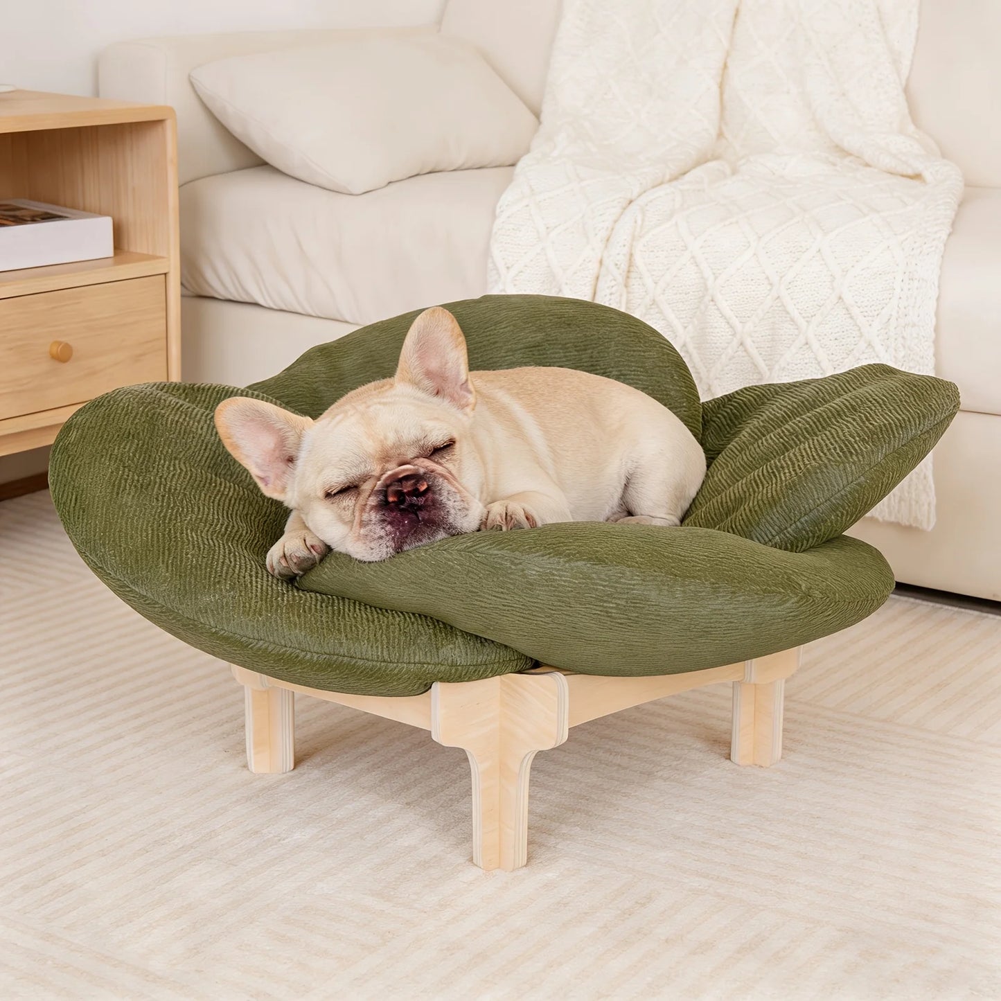 Flower Shaped Pet Sofa Bed With Solid Wood Frame And Washable Cushion
