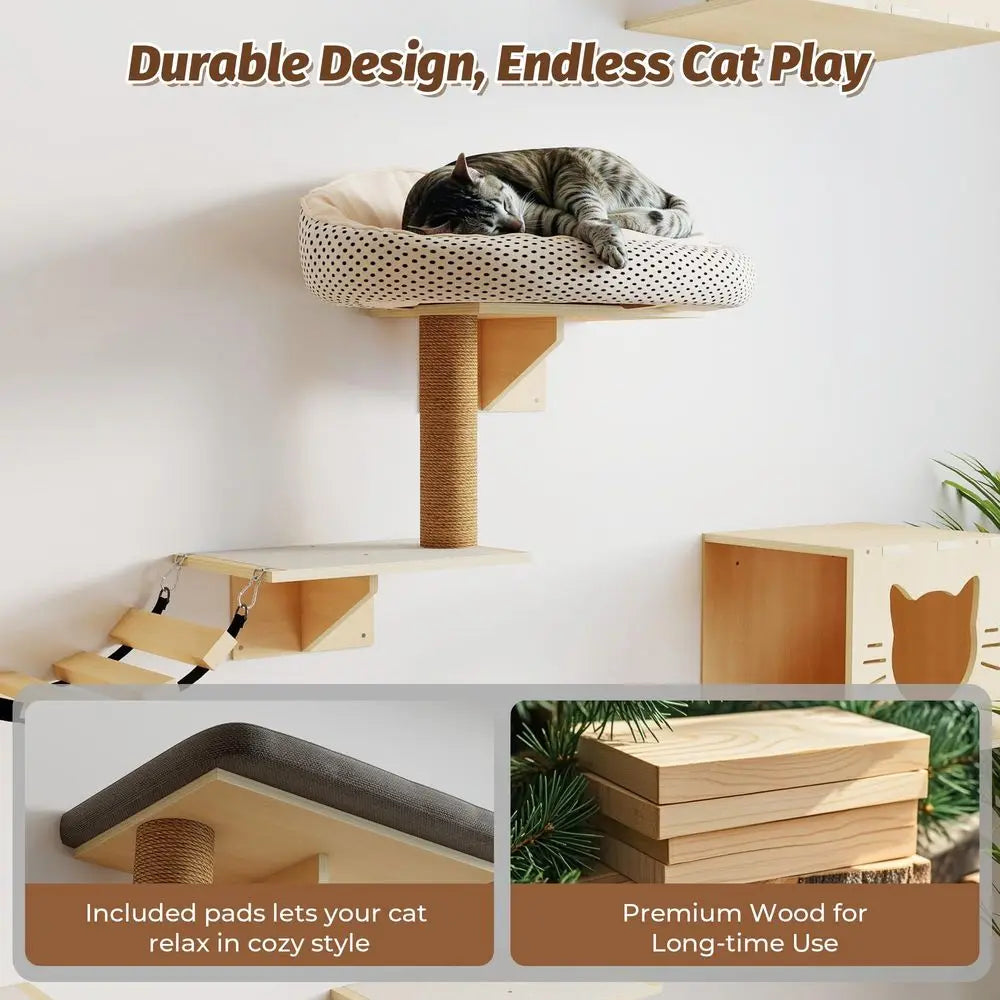 Cat Wall Shelves And Bridge Scratching Post Activity Center
