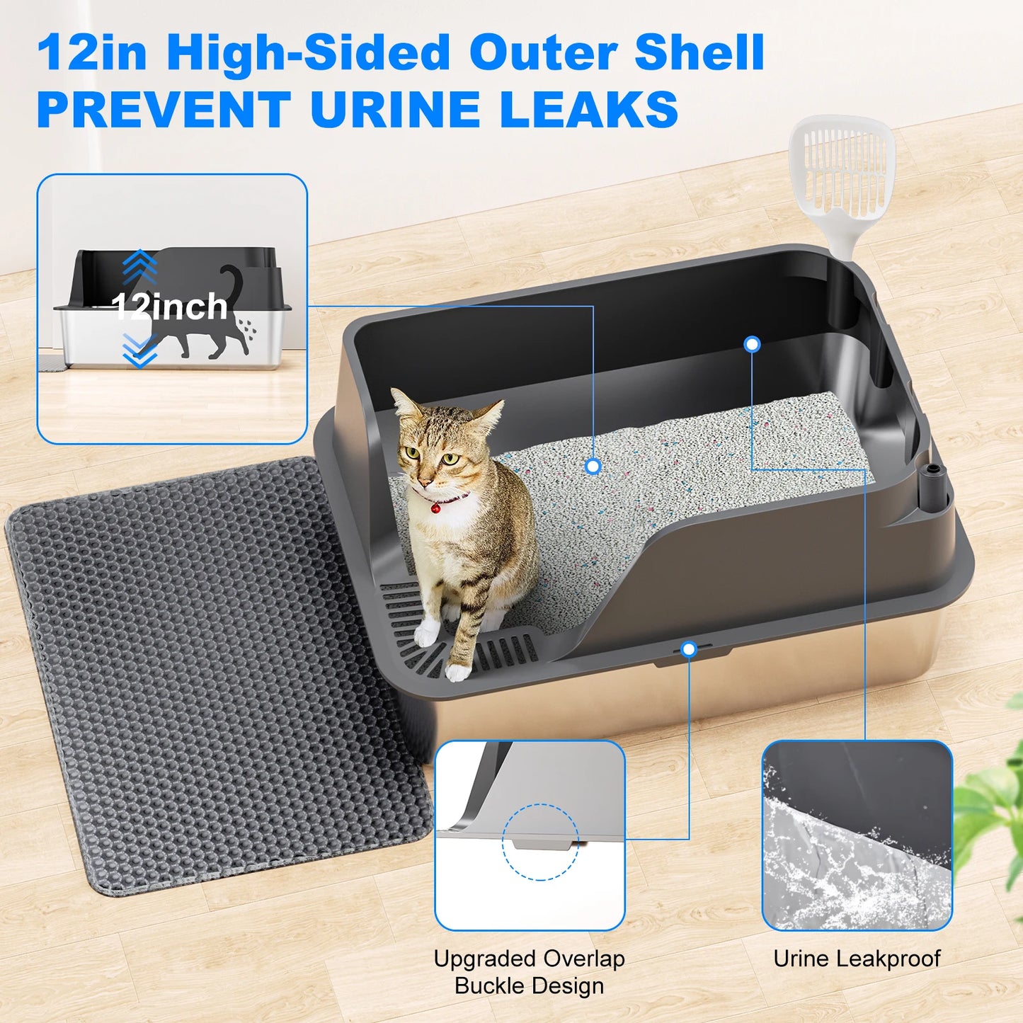 Stainless Steel Cat Litter Box Semi Closed With Leak Proof