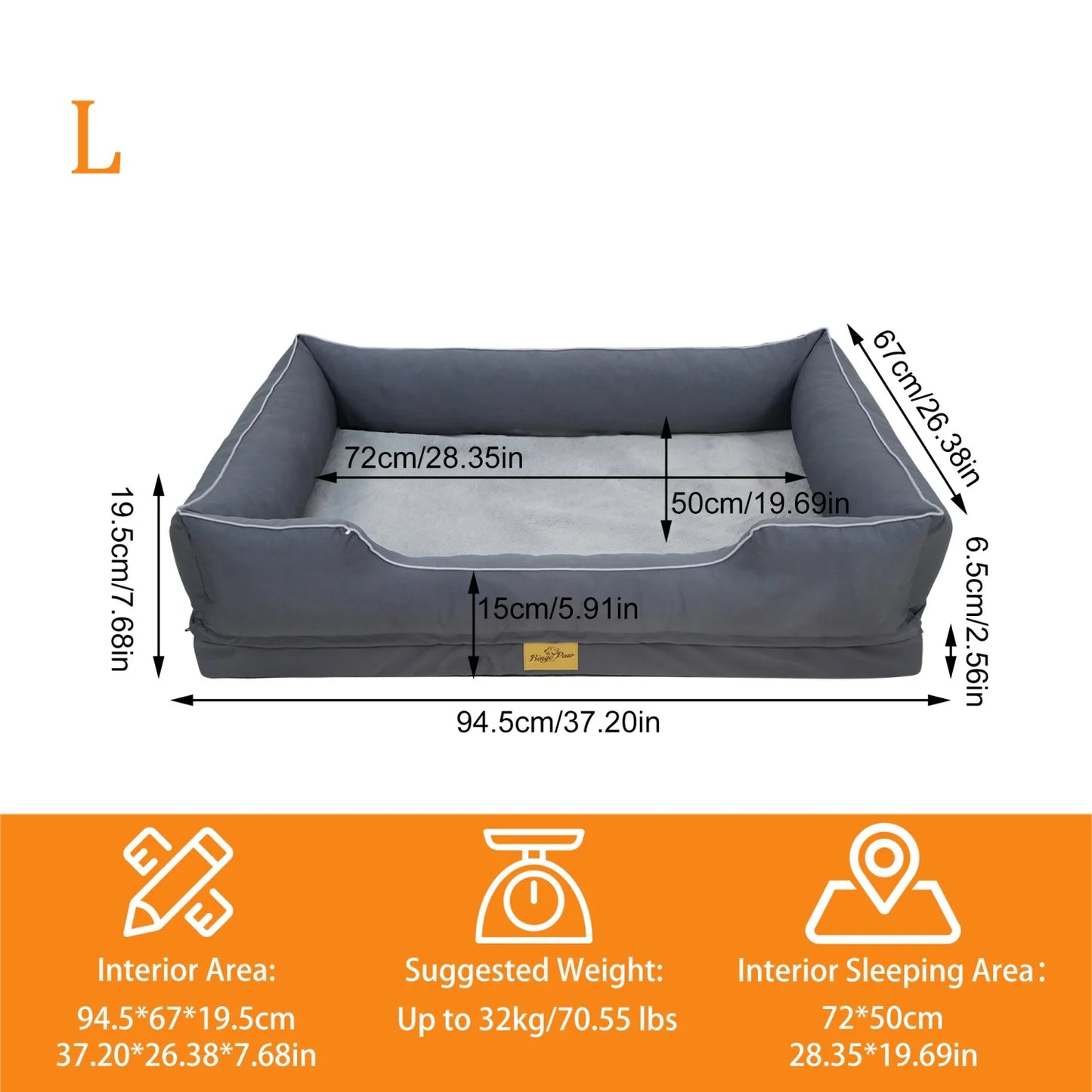 BINGOPAW Orthopedic Dog Bed With Bolster And Removable Waterproof Cover