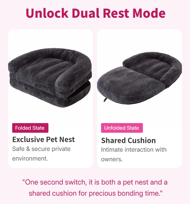 Dual-Use Foldable Pet Bed for Shared Comfort and Cozy Cuddler