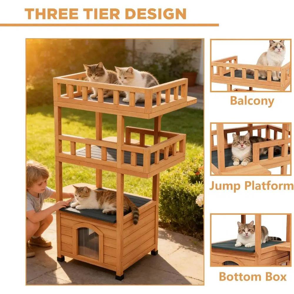 Multi-Tier Outdoor Cat Tree With Enclosed Condo And Platforms