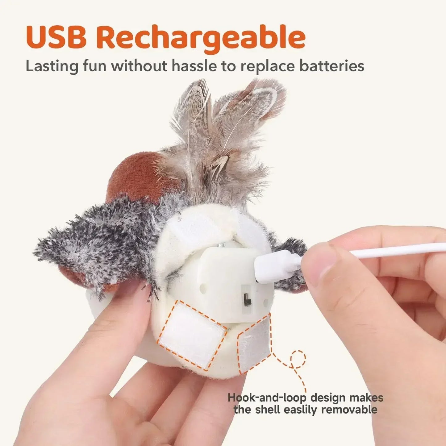 Rechargeable Flapping Bird Cat Toy With Chirping Sounds Motion Sensor