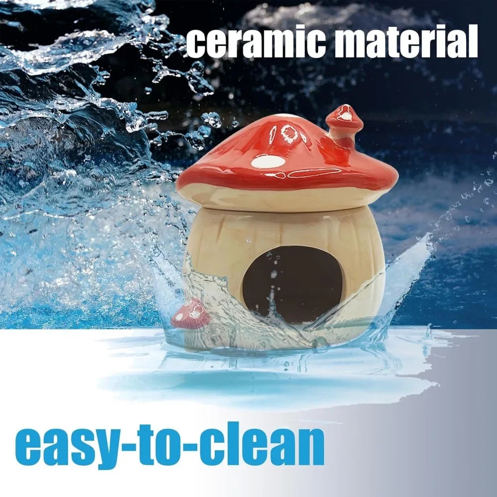Mushroom Ceramic Hamster Hideout With Stand Water Bottle And Bowl