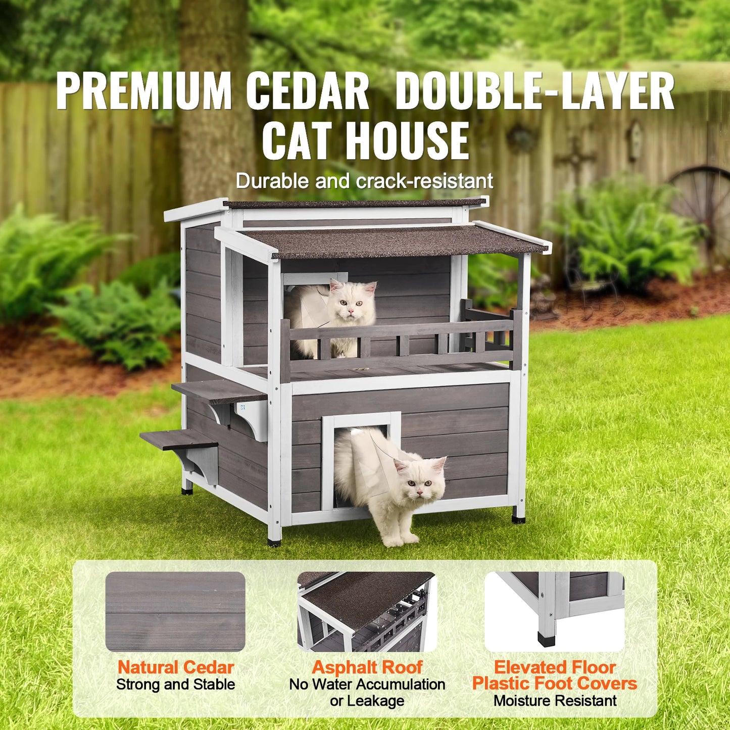SucceBuy Outdoor Cat House Weatherproof Two Story Balcony Shelter