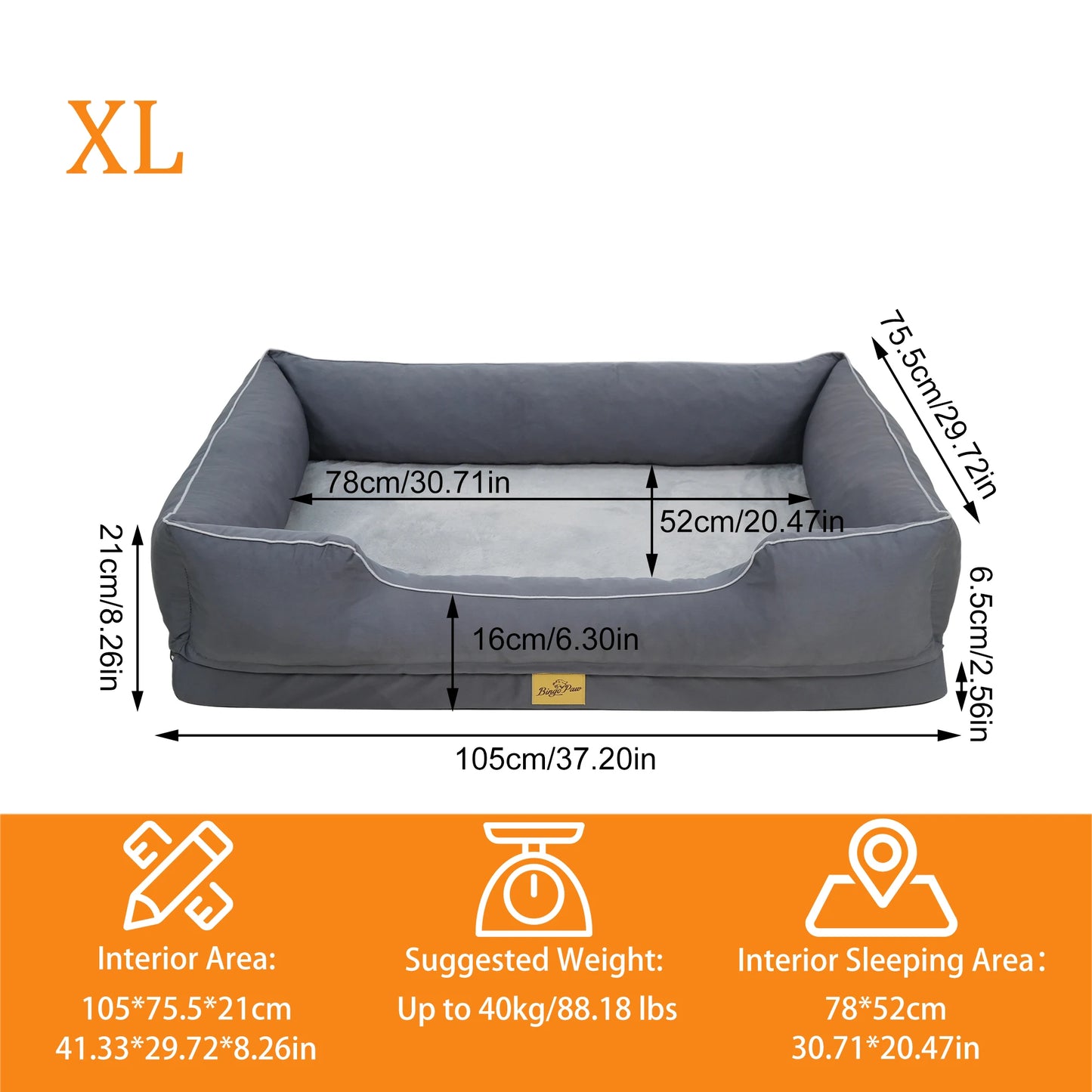 BINGOPAW Orthopedic Dog Bed With Bolster And Removable Waterproof Cover