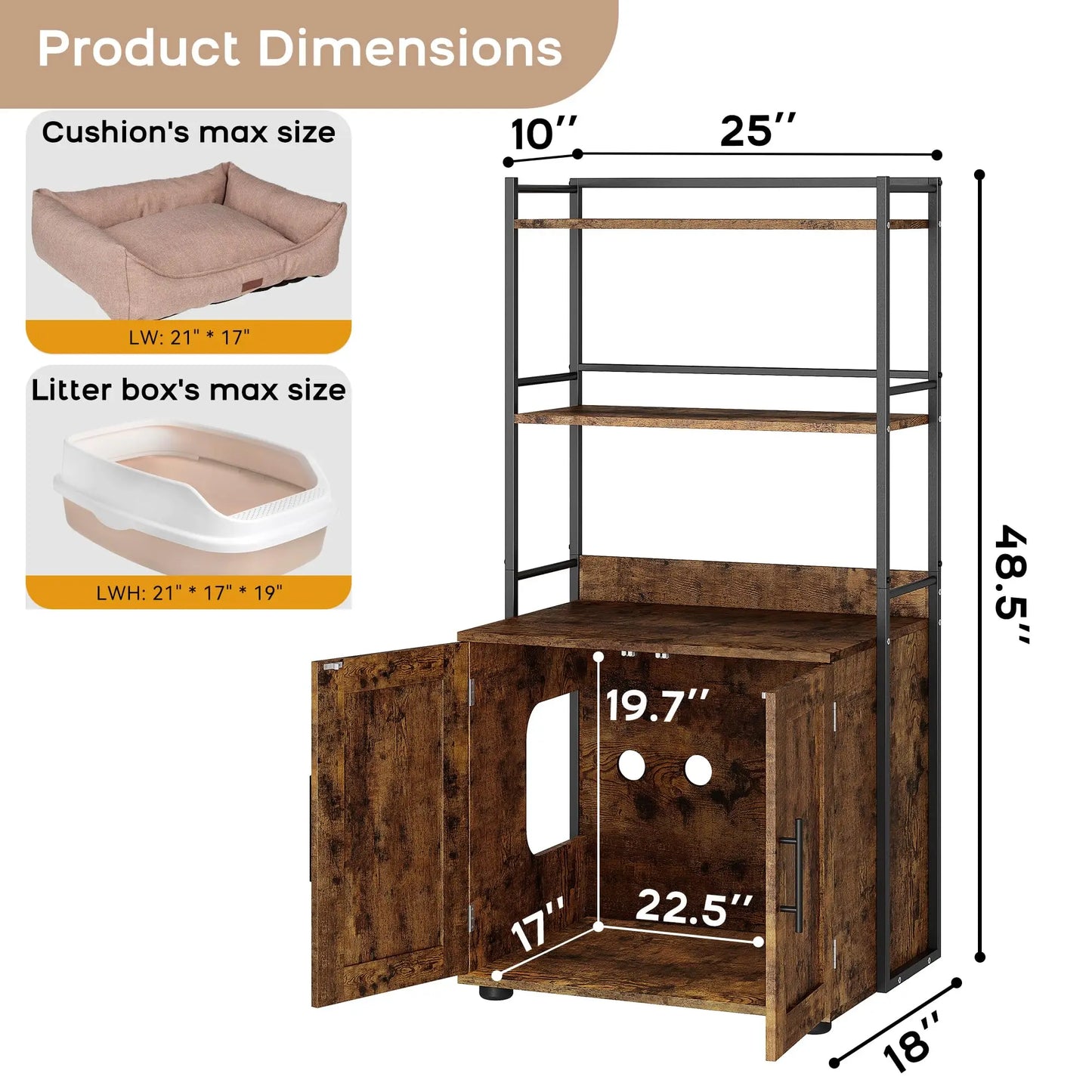 HiMISS 2In1 Hidden Cat Litter Box Enclosure Odor Control