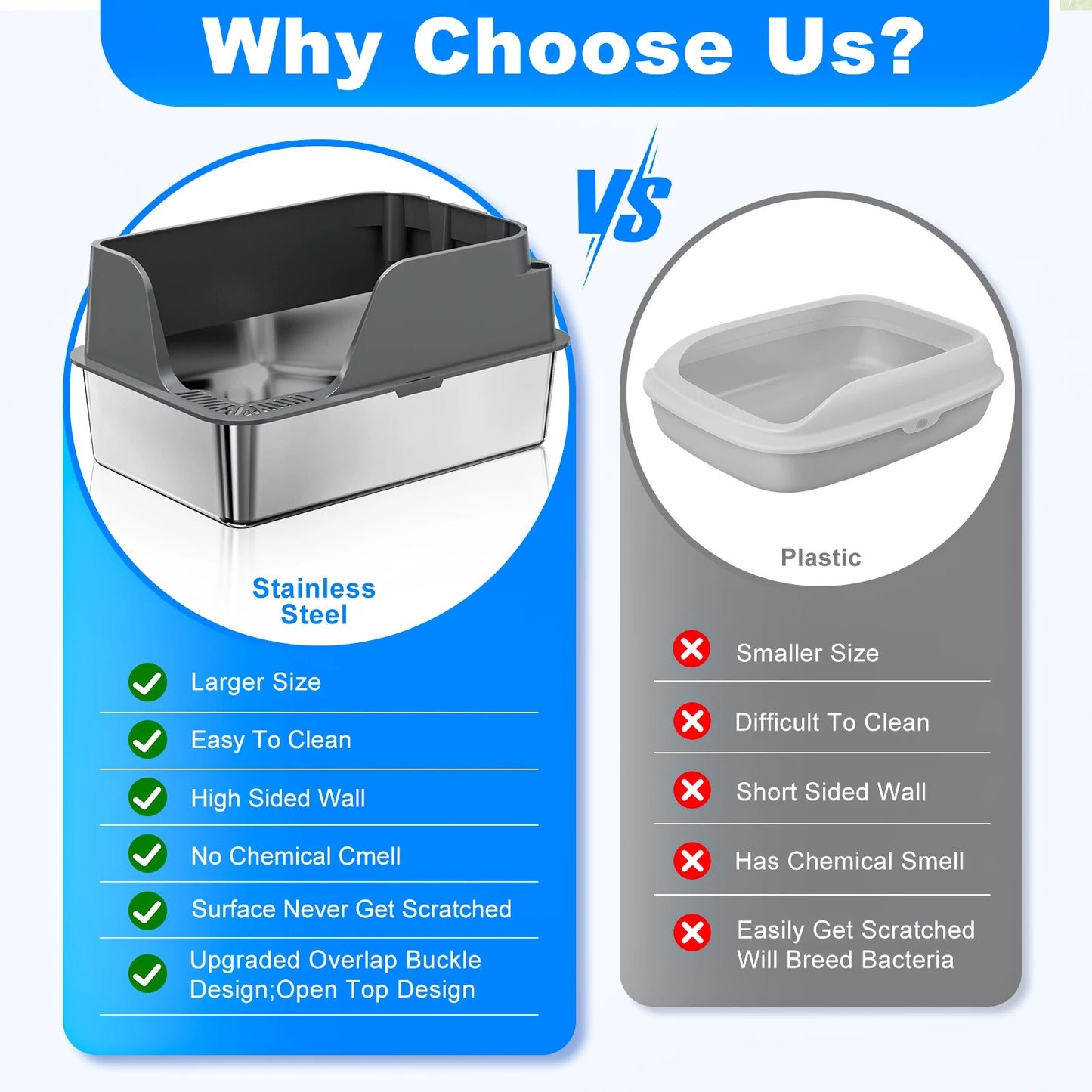 Stainless Steel Cat Litter Box Semi Closed With Leak Proof