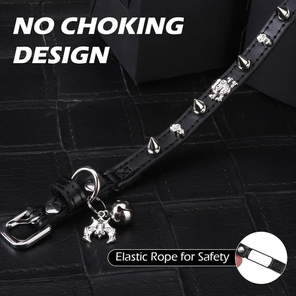 Adjustable Leather Cat Collar With Elastic Safety Belt