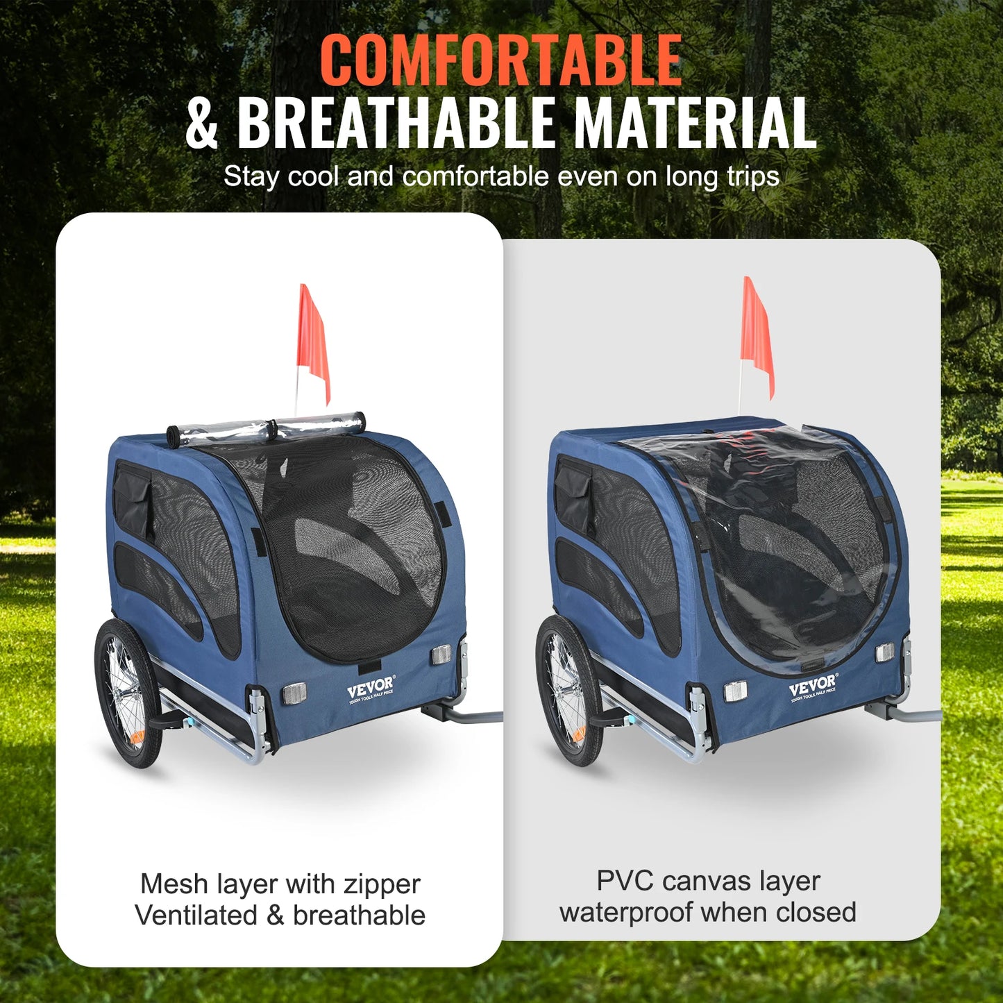 Pet Cart Bicycle Trailer For Dogs With Reflectors Collapsible For Travel