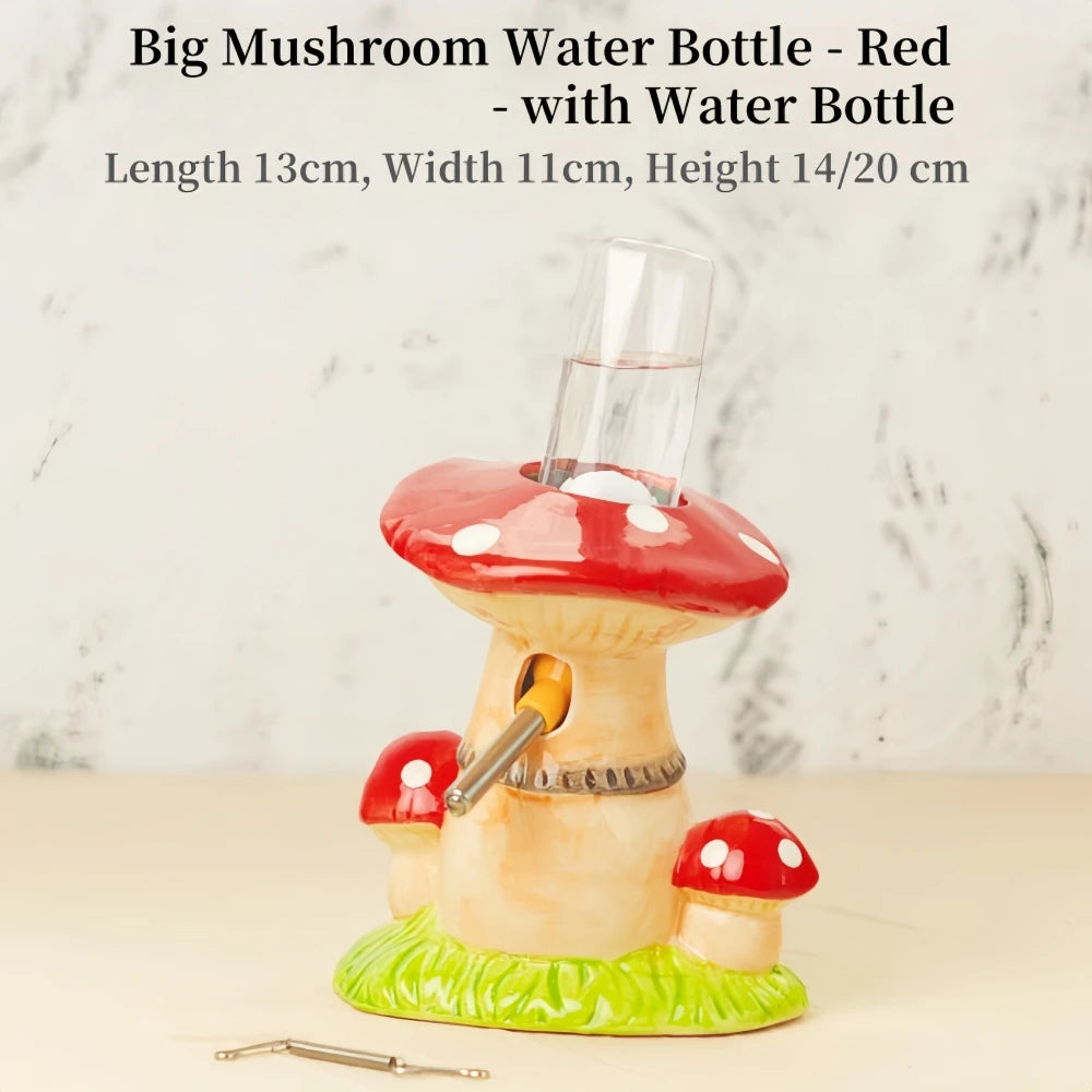 Mushroom Ceramic Hamster Hideout With Stand Water Bottle And Bowl