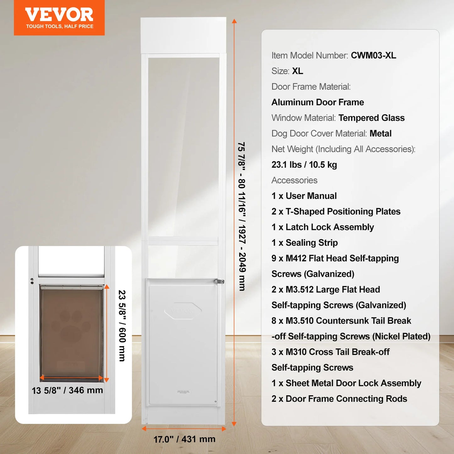 Dog Sliding Glass Door With Adjustable Height And Tempered Glass