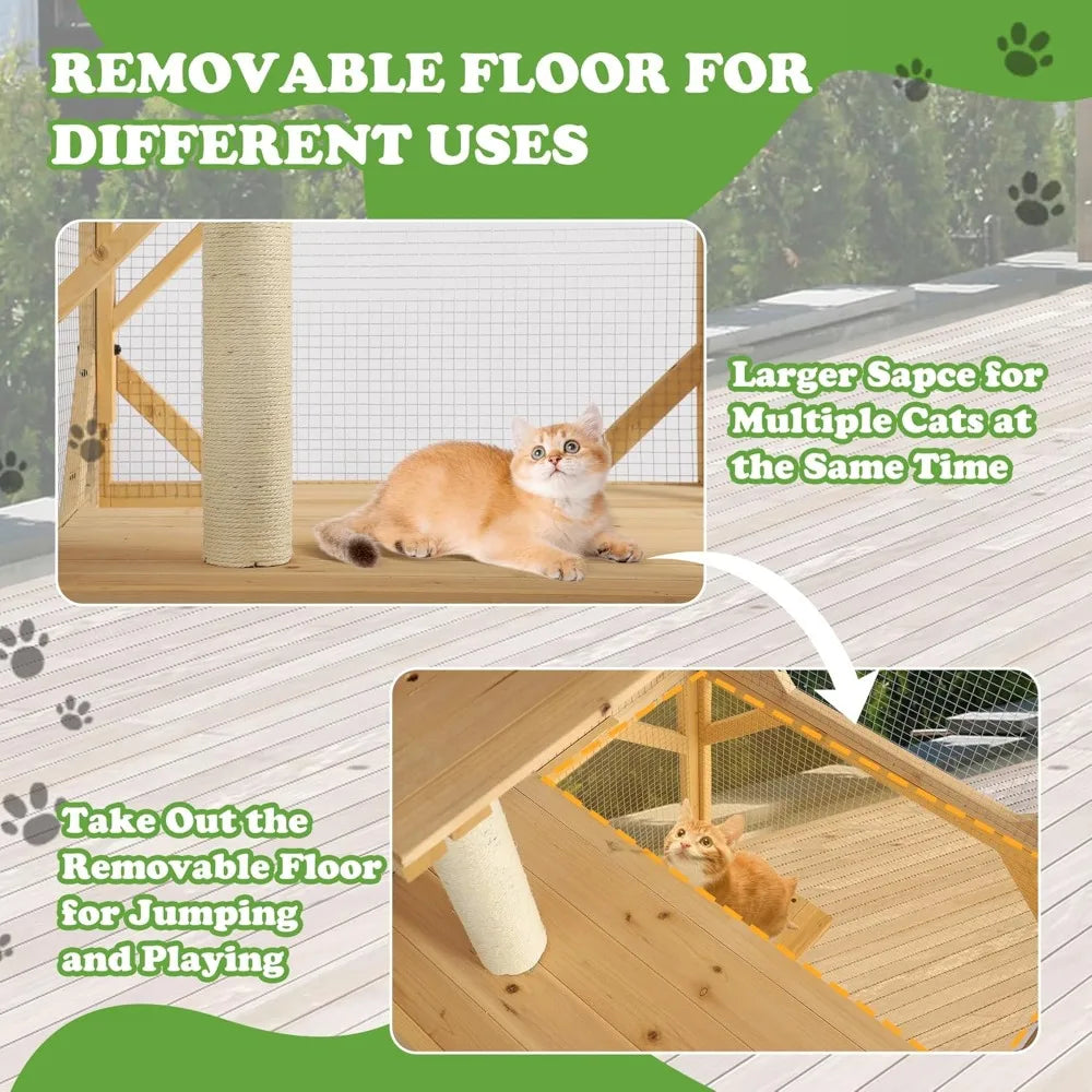 Multi-Level Outdoor Cat Enclosure With Window Access And Removable Floor