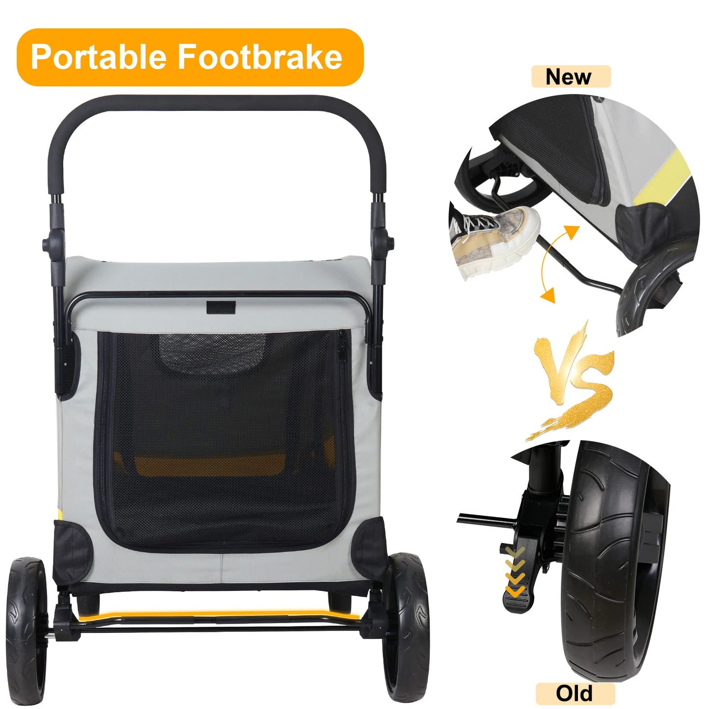 Pet Stroller for Two Dogs With Zipper Divider and Wheels