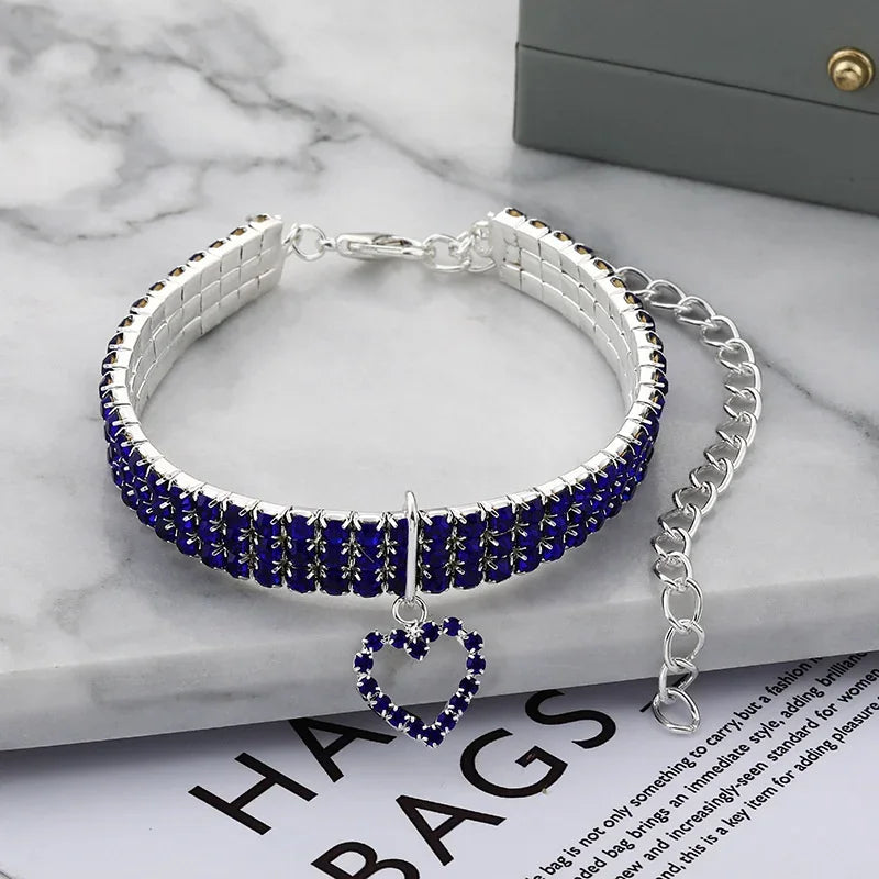 Elastic Rhinestone Collar For Cats And Dogs Three Row Decoration