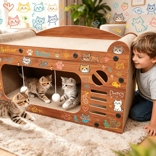 Nostalgic Television Style Cat Scratcher Bed 3 In 1 Toy