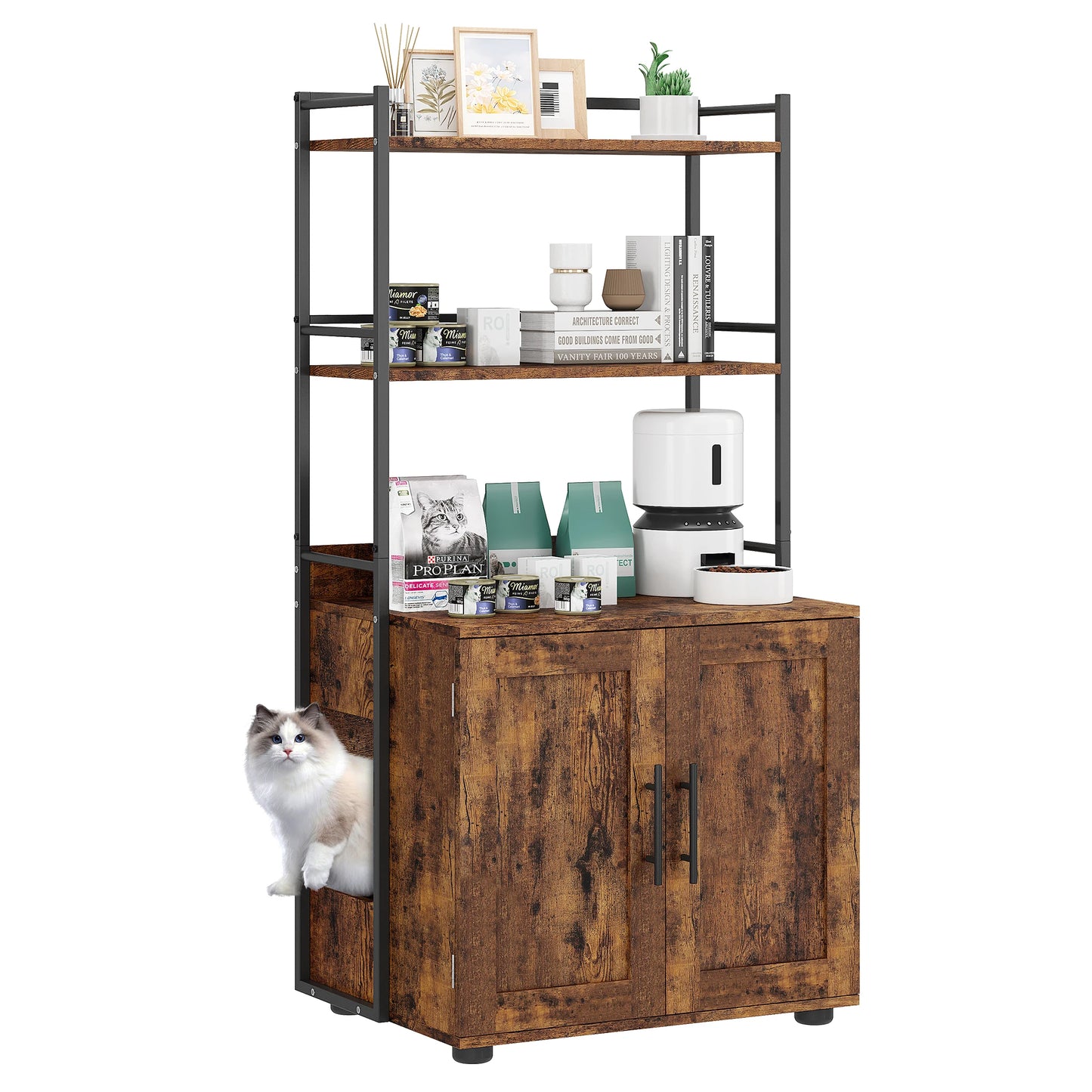 HiMISS 2In1 Hidden Cat Litter Box Enclosure Odor Control