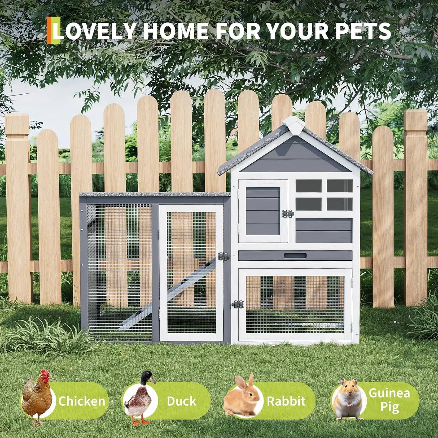 HiMISSCN Rabbit Hutch Two Story Indoor Outdoor Cage Ramp
