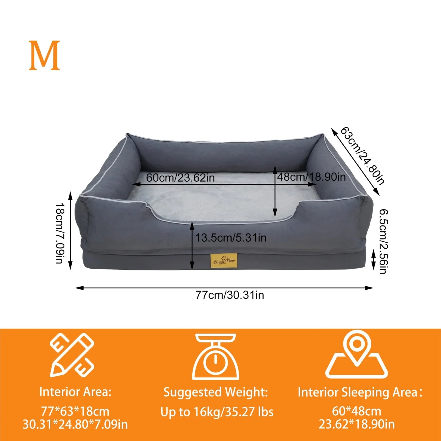 BINGOPAW Orthopedic Dog Bed With Bolster And Removable Waterproof Cover