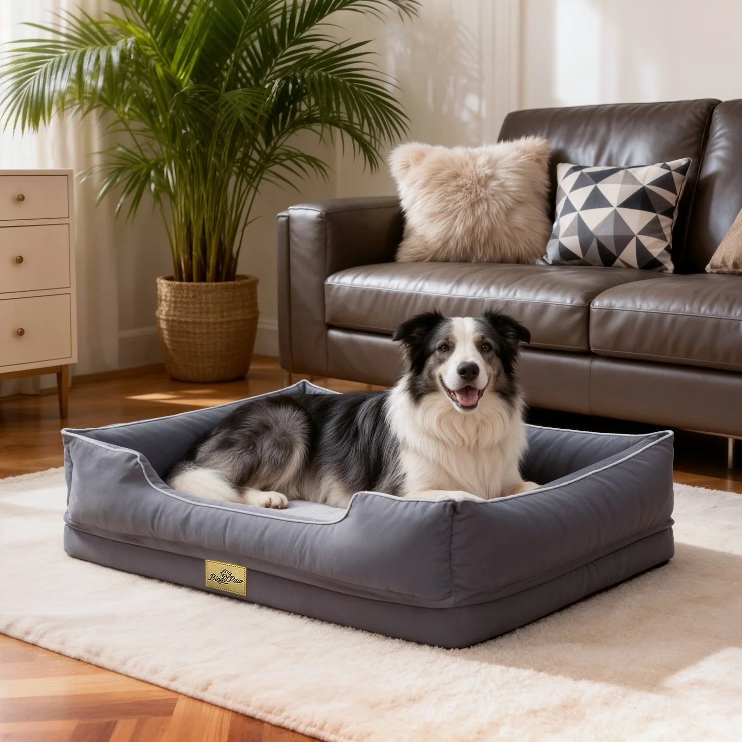BINGOPAW Orthopedic Dog Bed With Bolster And Removable Waterproof Cover