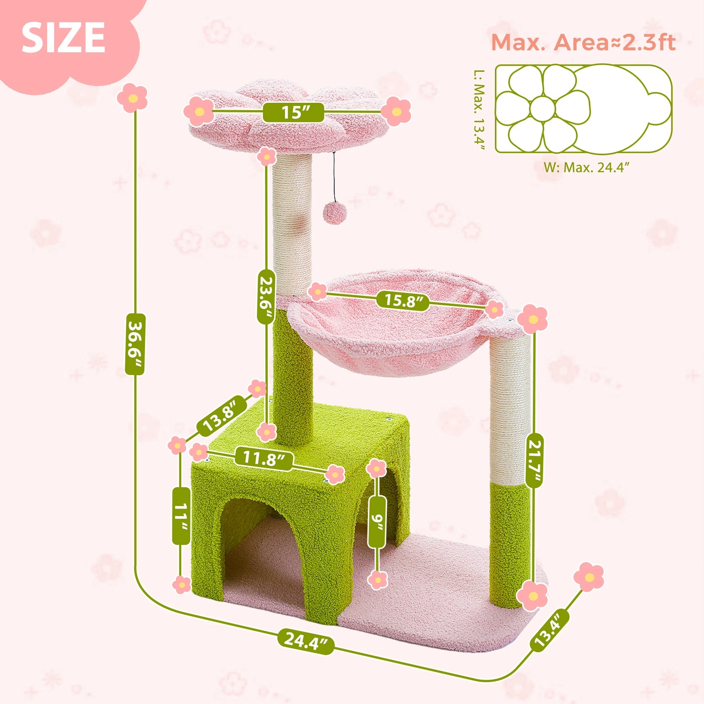 PETEPELA Flower Cat Tree With Metal Frame Hammock Indoor Cats