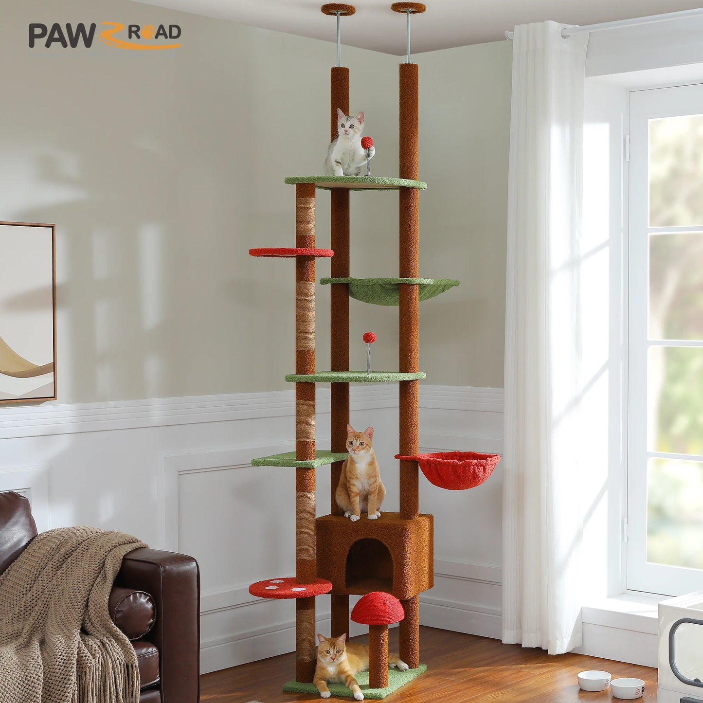 PETEPELA CN Cat Tree Floor To Ceiling Tower With Condo Hammock