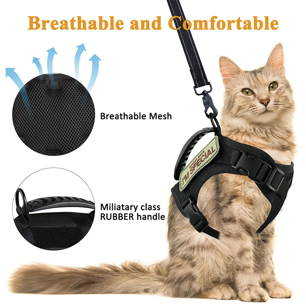 PETRAVEL Tactical Cat Harness With Leash Set For Escape Proof
