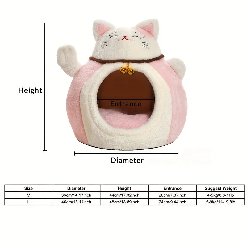 Winter Plush Cat Bed Cave With Hat Design For Cats